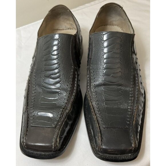 Stacy Adams Reptile Embossed Black Leather Square Toe Slip ON Shoe 10.5M Comfort - Picture 1 of 8